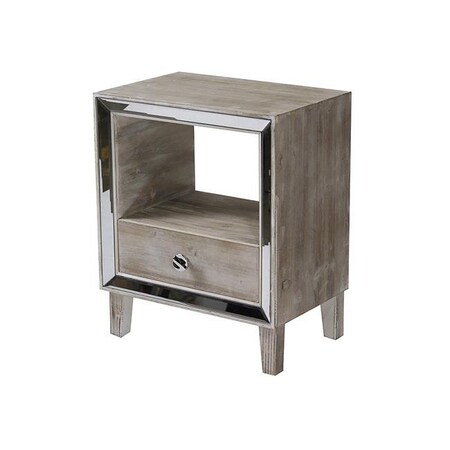 Heather Ann Creations Heather Ann Creations W192130-WW Bon Marche 1-Drawer Accent Cabinet with Mirror Accents - White Washed W192130-WW